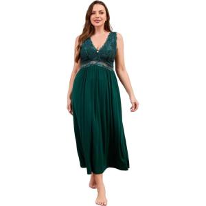 imageALCEA ROSEA Plus Size Womens Sexy Lace Full length Silky Nightgowns Oversized Elegant Lingerie V Neck Sleeveless Sleepwear023dark Green