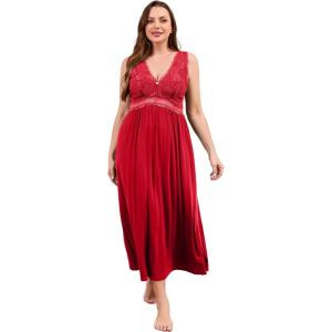 imageALCEA ROSEA Plus Size Womens Sexy Lace Full length Silky Nightgowns Oversized Elegant Lingerie V Neck Sleeveless Sleepwear023flame Red