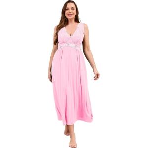 imageALCEA ROSEA Plus Size Womens Sexy Lace Full length Silky Nightgowns Oversized Elegant Lingerie V Neck Sleeveless Sleepwear023pink
