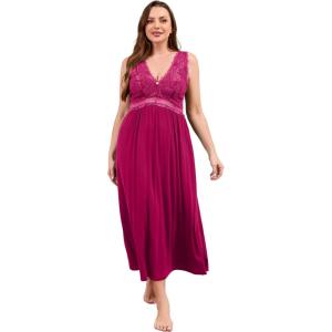 imageALCEA ROSEA Plus Size Womens Sexy Lace Full length Silky Nightgowns Oversized Elegant Lingerie V Neck Sleeveless Sleepwear023rose Red