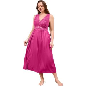 imageALCEA ROSEA Plus Size Womens Sexy Lace Full length Silky Nightgowns Oversized Elegant Lingerie V Neck Sleeveless Sleepwear123rose