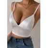 imageALCEA ROSEA Sexy Satin Crop Tops for Women Sleeveless Deep V Neck Cami Tank Top Chic Slim Fitted Cropped Camisole1810white