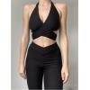 imageALCEA ROSEA Sexy Satin Crop Tops for Women Sleeveless Deep V Neck Cami Tank Top Chic Slim Fitted Cropped Camisole1829black