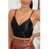 imageALCEA ROSEA Sexy Satin Crop Tops for Women Sleeveless Deep V Neck Cami Tank Top Chic Slim Fitted Cropped CamisoleBlack