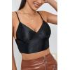 imageALCEA ROSEA Sexy Satin Crop Tops for Women Sleeveless Deep V Neck Cami Tank Top Chic Slim Fitted Cropped CamisoleBlack