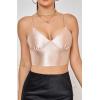 imageALCEA ROSEA Sexy Satin Crop Tops for Women Sleeveless Deep V Neck Cami Tank Top Chic Slim Fitted Cropped CamisoleMilk Tea