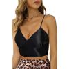 imageALCEA ROSEA Sexy Satin Crop Tops for Women Sleeveless Deep V Neck Cami Tank Top Chic Slim Fitted Cropped CamisoleBlack