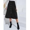 imageALCEA ROSEA Corduroy Midi Skirt for Women Aline Pleated Faux Suede Skirt Button Closure Casual High Wasit Long Skirt 7826Black