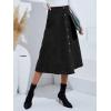imageALCEA ROSEA Corduroy Midi Skirt for Women Aline Pleated Faux Suede Skirt Button Closure Casual High Wasit Long Skirt 7826Black