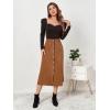 imageALCEA ROSEA Corduroy Midi Skirt for Women Aline Pleated Faux Suede Skirt Button Closure Casual High Wasit Long Skirt 7826Brown