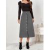 imageALCEA ROSEA Corduroy Midi Skirt for Women Aline Pleated Faux Suede Skirt Button Closure Casual High Wasit Long Skirt 7826Grey
