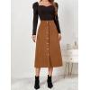imageALCEA ROSEA Corduroy Midi Skirt for Women Aline Pleated Faux Suede Skirt Button Closure Casual High Wasit Long Skirt 7826Khaki
