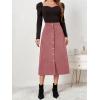 imageALCEA ROSEA Corduroy Midi Skirt for Women Aline Pleated Faux Suede Skirt Button Closure Casual High Wasit Long Skirt 7826Pink