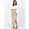 imageALCEA ROSEA Womens Bodycon Ruched Skirt Stretchy Basic Midi Draw Pleated Skirts with Two Side SlitBeige