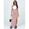 imageALCEA ROSEA Womens Bodycon Ruched Skirt Stretchy Basic Midi Draw Pleated Skirts with Two Side SlitPink