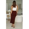 imageALCEA ROSEA Womens Bodycon Ruched Skirt Stretchy Basic Midi Draw Pleated Skirts with Two Side SlitWine