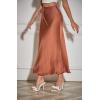 imageALCEA ROSEA Womens Maxi Satin Silky Skirt Elastic Drawstring Flared High Waisted Aline Elegant Wedding Long Skirts 7820Brown
