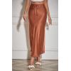 imageALCEA ROSEA Womens Maxi Satin Silky Skirt Elastic Drawstring Flared High Waisted Aline Elegant Wedding Long Skirts 7820Brown