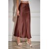 imageALCEA ROSEA Womens Maxi Satin Silky Skirt Elastic Drawstring Flared High Waisted Aline Elegant Wedding Long Skirts 7820Khaki