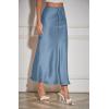 imageALCEA ROSEA Womens Maxi Satin Silky Skirt Elastic Drawstring Flared High Waisted Aline Elegant Wedding Long Skirts 7820Midnight Blue