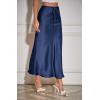 imageALCEA ROSEA Womens Maxi Satin Silky Skirt Elastic Drawstring Flared High Waisted Aline Elegant Wedding Long Skirts 7820Navy