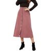 imageALCEA ROSEA Corduroy Midi Skirt for Women Aline Pleated Faux Suede Skirt Button Closure Casual High Wasit Long Skirt 7826Pink