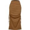 imageALCEA ROSEA Womens Bodycon Ruched Skirt Stretchy Basic Midi Draw Pleated Skirts with Two Side SlitKhaki