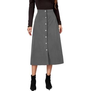 imageALCEA ROSEA Corduroy Midi Skirt for Women Aline Pleated Faux Suede Skirt Button Closure Casual High Wasit Long Skirt 7826Grey