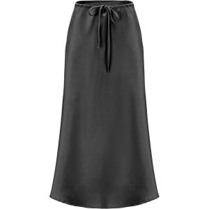 imageALCEA ROSEA Womens Maxi Satin Silky Skirt Elastic Drawstring Flared High Waisted Aline Elegant Wedding Long Skirts 7820Black