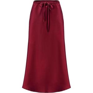 imageALCEA ROSEA Womens Maxi Satin Silky Skirt Elastic Drawstring Flared High Waisted Aline Elegant Wedding Long Skirts 7820Burgundy