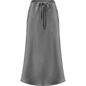 imageALCEA ROSEA Womens Maxi Satin Silky Skirt Elastic Drawstring Flared High Waisted Aline Elegant Wedding Long Skirts 7820Grey