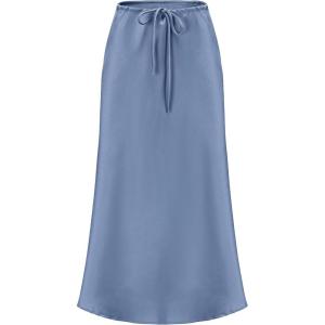 imageALCEA ROSEA Womens Maxi Satin Silky Skirt Elastic Drawstring Flared High Waisted Aline Elegant Wedding Long Skirts 7820Midnight Blue