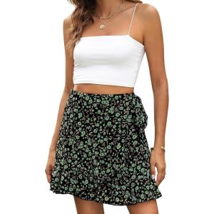 imageALCEA ROSEA Womens Summer Wrap Floral High Waist Ruffle Short Mini Skirts 7892Dark Green