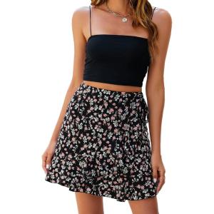 imageALCEA ROSEA Womens Summer Wrap Floral High Waist Ruffle Short Mini Skirts 7892Dark Grey