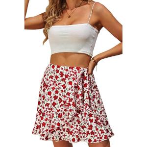 imageALCEA ROSEA Womens Summer Wrap Floral High Waist Ruffle Short Mini Skirts 7892Wine