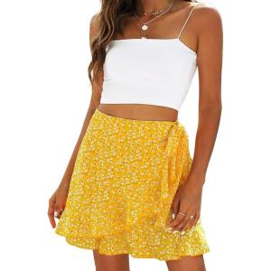 imageALCEA ROSEA Womens Summer Wrap Floral High Waist Ruffle Short Mini Skirts 7892Yellow