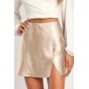 imageALCEA ROSEA Womens Satin Silky Mini Skirt High Waist ALine Short Skirts Solid Slit Front Skirts for Women 7802Beige