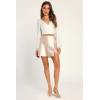 imageALCEA ROSEA Womens Satin Silky Mini Skirt High Waist ALine Short Skirts Solid Slit Front Skirts for Women 7802Beige