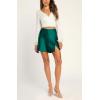 imageALCEA ROSEA Womens Satin Silky Mini Skirt High Waist ALine Short Skirts Solid Slit Front Skirts for Women 7802Dark Green