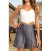 imageALCEA ROSEA Womens Satin Silky Mini Skirt High Waist ALine Short Skirts Solid Slit Front Skirts for Women 7802Dark Grey