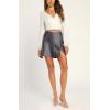 imageALCEA ROSEA Womens Satin Silky Mini Skirt High Waist ALine Short Skirts Solid Slit Front Skirts for Women 7802Dark Grey