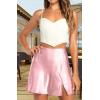 imageALCEA ROSEA Womens Satin Silky Mini Skirt High Waist ALine Short Skirts Solid Slit Front Skirts for Women 7802Dirty Pink