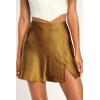 imageALCEA ROSEA Womens Satin Silky Mini Skirt High Waist ALine Short Skirts Solid Slit Front Skirts for Women 7802Gold