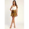 imageALCEA ROSEA Womens Satin Silky Mini Skirt High Waist ALine Short Skirts Solid Slit Front Skirts for Women 7802Gold