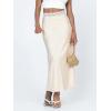 imageALCEA ROSEA Womens Silky Satin Maxi Skirt Lace Waistband High Waist Elastic Fishtail Work Elegant Flowy Long Skirts 7880Beige