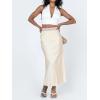 imageALCEA ROSEA Womens Silky Satin Maxi Skirt Lace Waistband High Waist Elastic Fishtail Work Elegant Flowy Long Skirts 7880Beige
