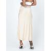 imageALCEA ROSEA Womens Silky Satin Maxi Skirt Lace Waistband High Waist Elastic Fishtail Work Elegant Flowy Long Skirts 7880Beige