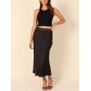 imageALCEA ROSEA Womens Silky Satin Maxi Skirt Lace Waistband High Waist Elastic Fishtail Work Elegant Flowy Long Skirts 7880Black