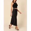 imageALCEA ROSEA Womens Silky Satin Maxi Skirt Lace Waistband High Waist Elastic Fishtail Work Elegant Flowy Long Skirts 7880Black