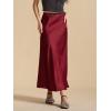 imageALCEA ROSEA Womens Silky Satin Maxi Skirt Lace Waistband High Waist Elastic Fishtail Work Elegant Flowy Long Skirts 7880Wine